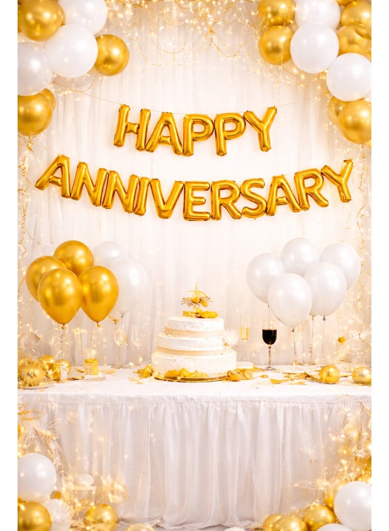 Happy Anniversary Gold Foil Letter Balloon Banner – 16 Inch (40 cm) – Party & Event Decoration - Image 2